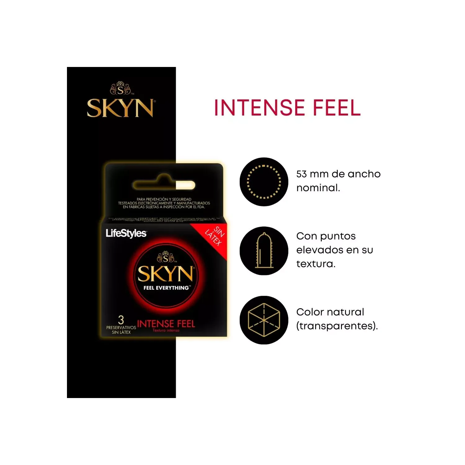 Lifestyles SKYN Intense Feel 3 Unidades - Preservativos sin Latex Texturados 2 caracteristicas Lifestyles SKYN Intense Feel 3 Unidades - Preservativos sin Latex Texturados